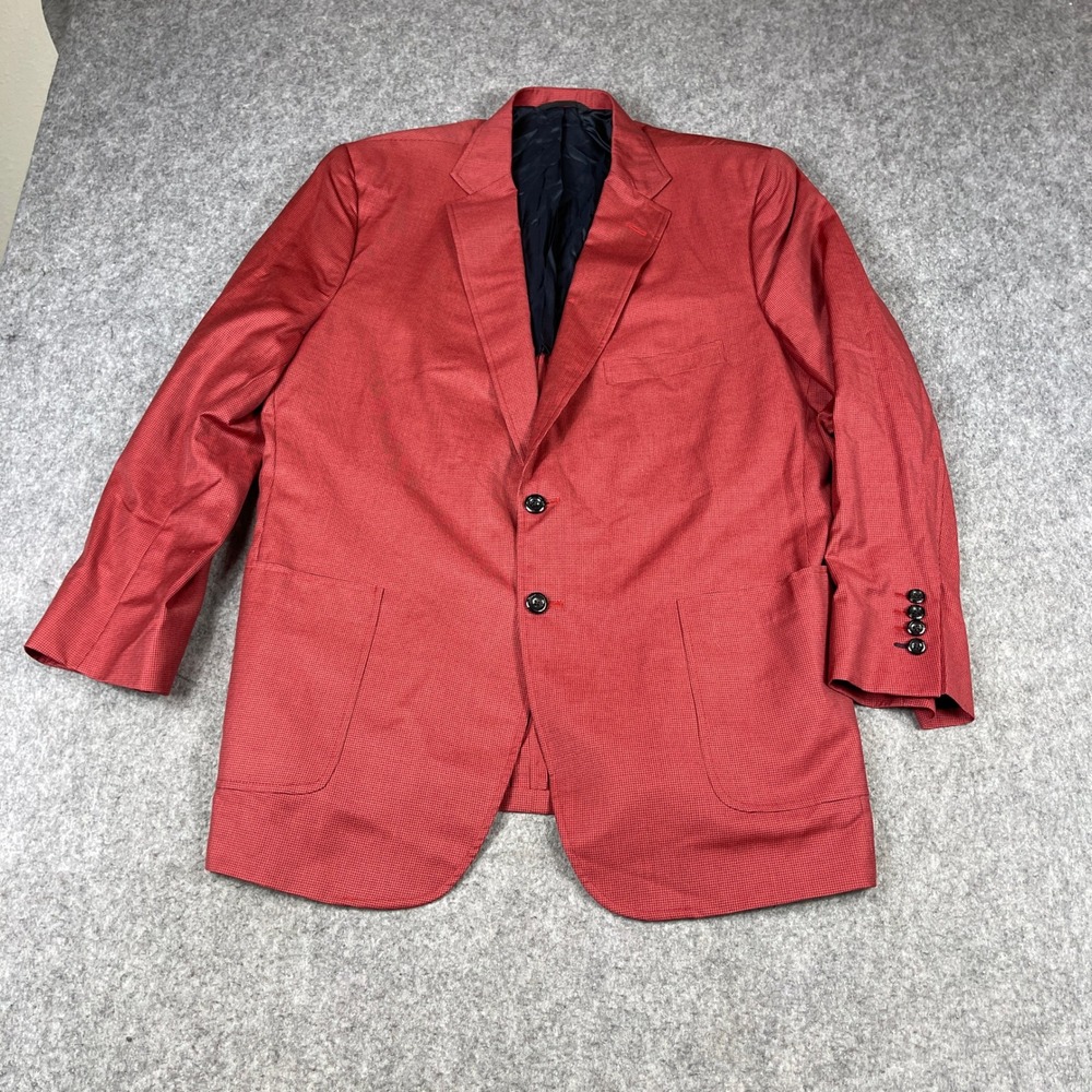 Holland & Sherry Royal Classic Red Houndstooth Blazer Sport Mens 44R Lightweight